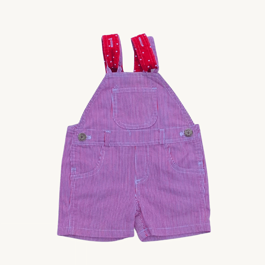 Hardly Worn Red Stripe Dotty Dungaree Shorts size 3-6 months