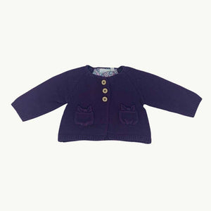 Gently Worn Jojo Maman Bebe purple cardigan size 3-6 months
