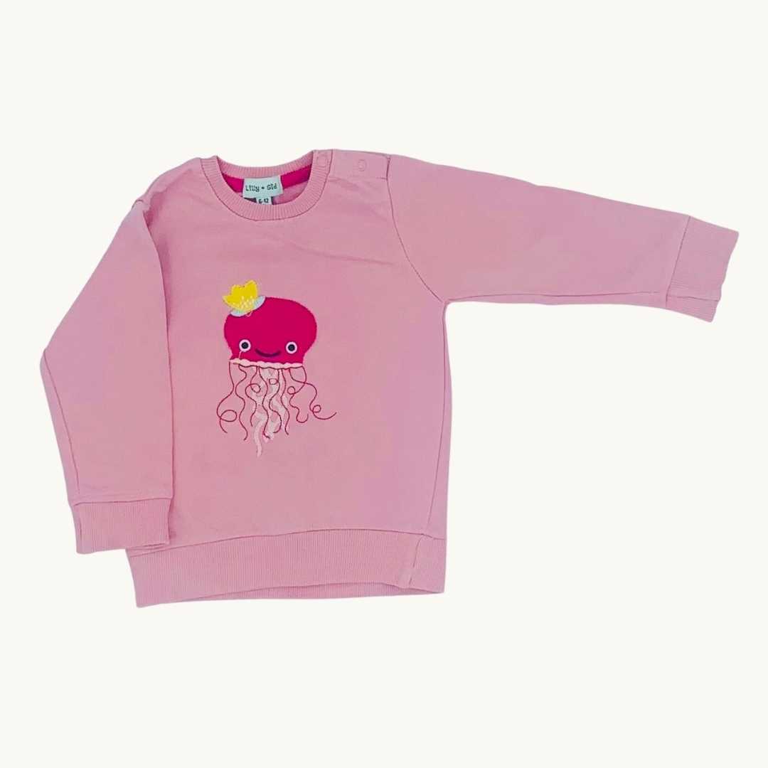 Hardly Worn Lilly & Sid pink octopus sweater size 6-12 months