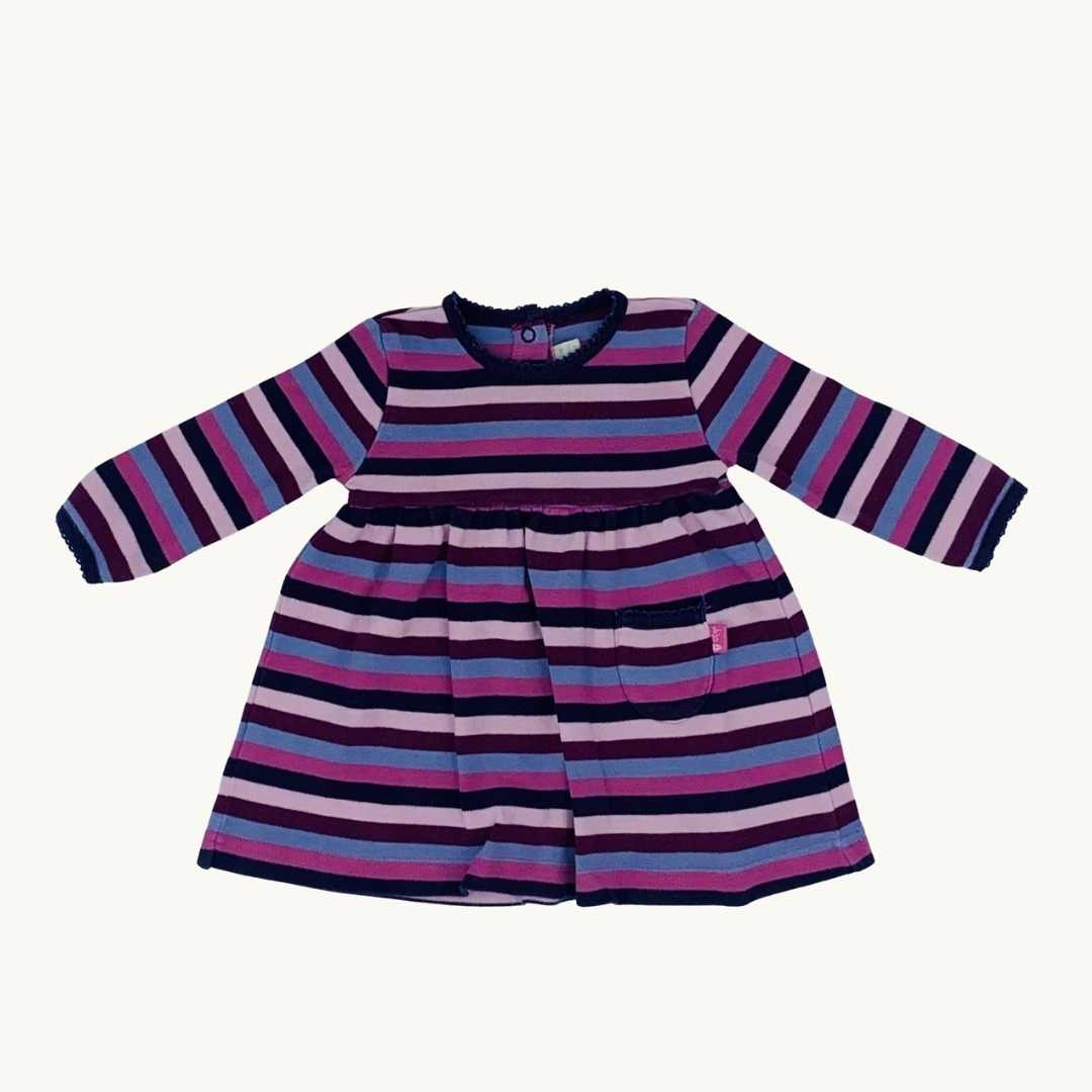 Gently Worn Jojo Maman Bebe purple striped dress size 3-6 months