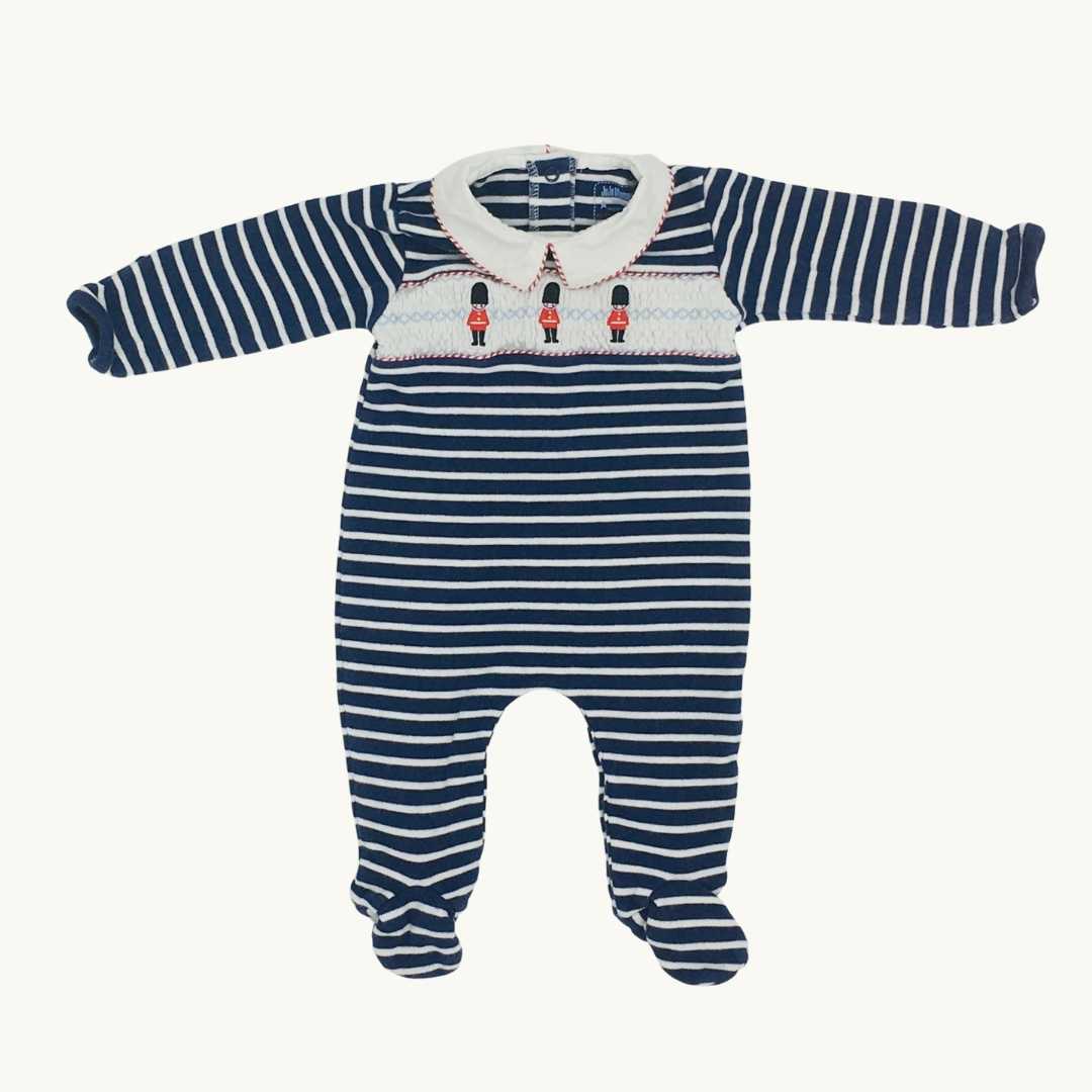 Gently Worn Jojo Maman Bebe striped London Guard sleepsuit size 3-6 months