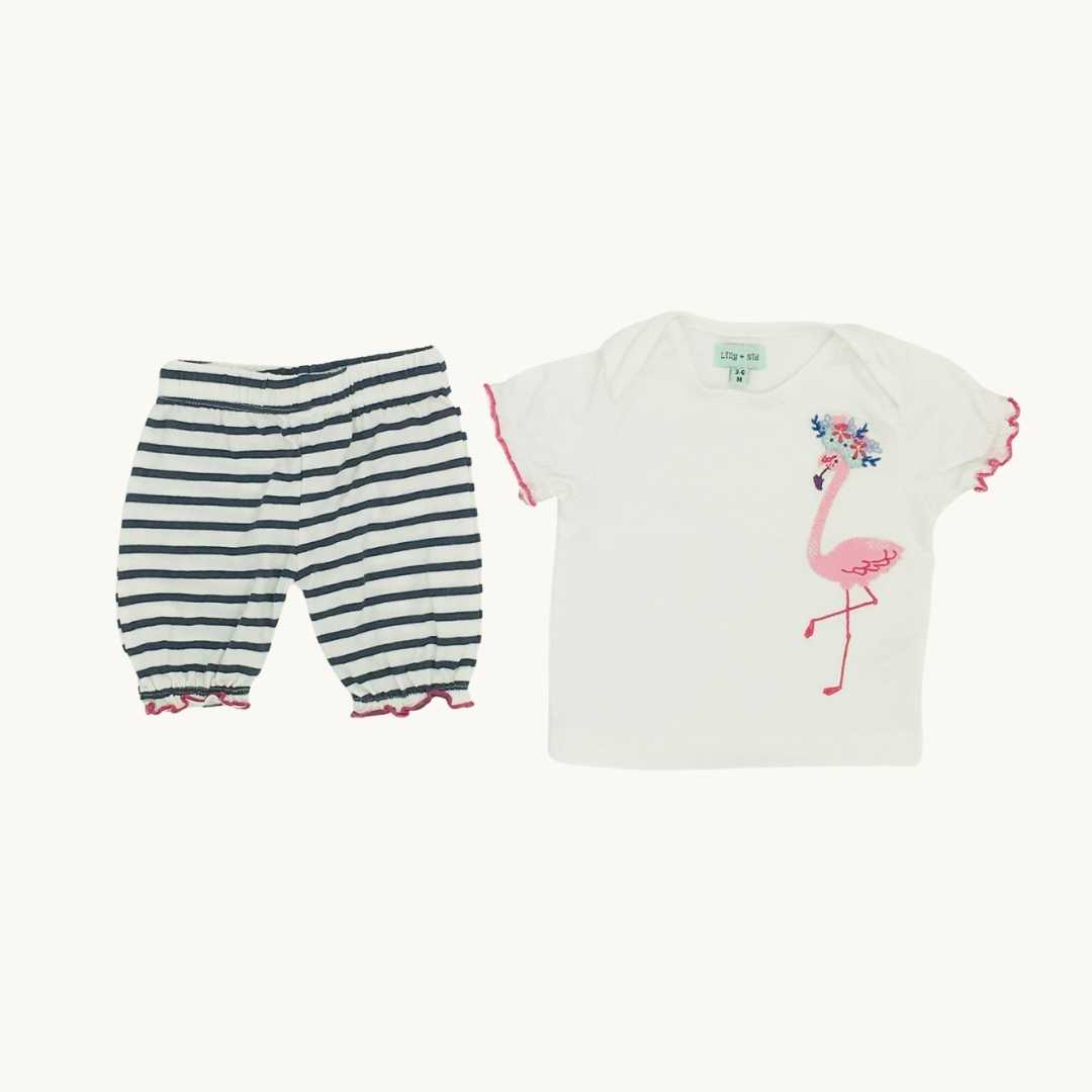 Hardly Worn Lilly & Sid flamingo bloomer set size 3-6 months