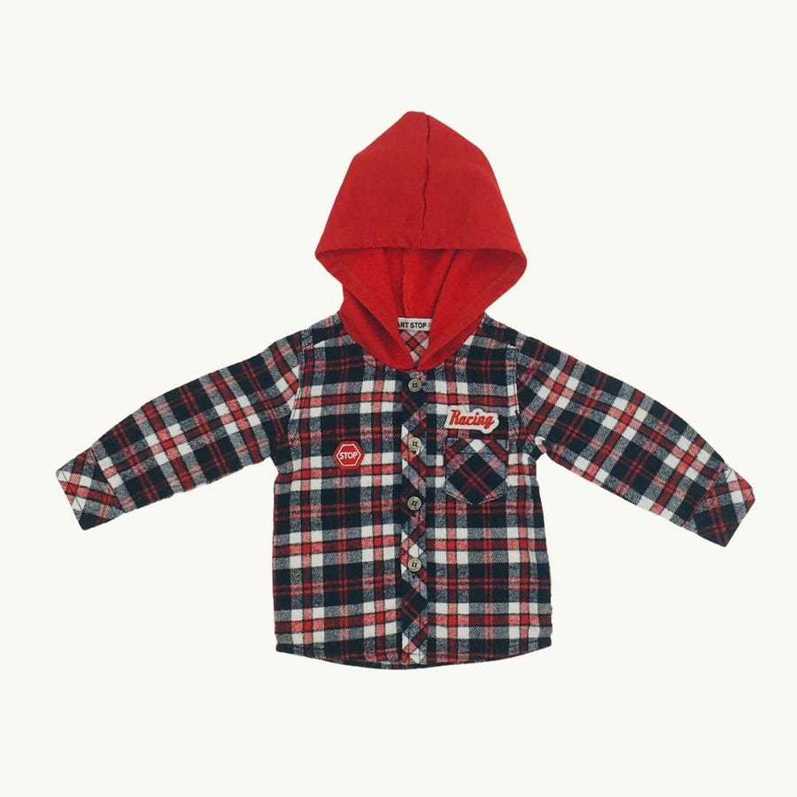 Never Worn Can’t Stop checked hooded shirt size 3-6 months