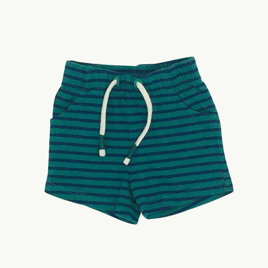 Hardly Worn John Lewis blue-green striped shorts size 0-3 months