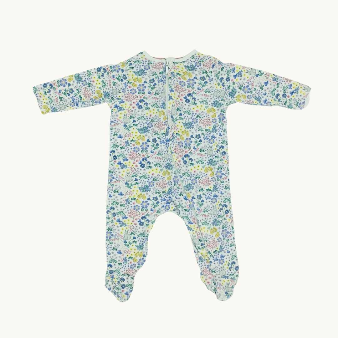 Hardly Worn John Lewis zip-up flower sleepsuit size 3-6 months