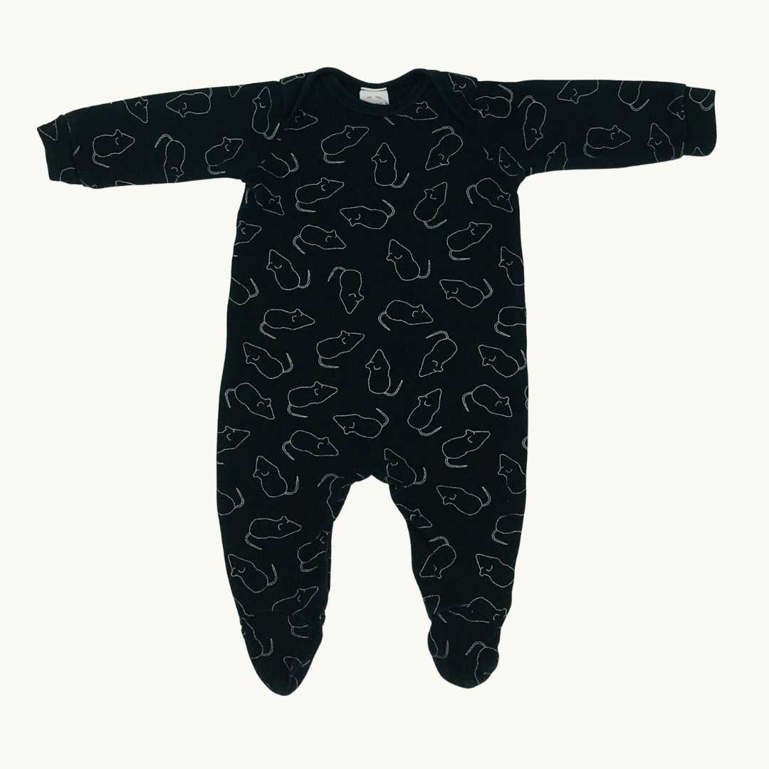 Gently Worn Peachey Boo black mouse romper size 3-6 months
