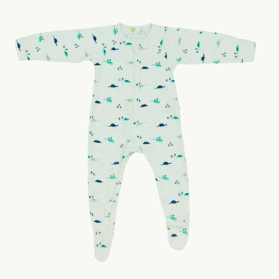 Hardly Worn Little Green & Co zip-up dino sleepsuit size 3-6 months