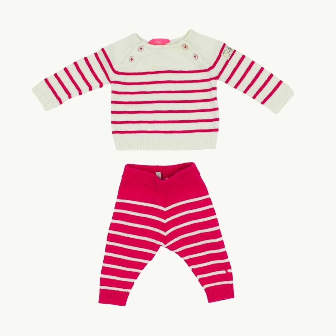Gently Worn Joules pink stripe knit set size 0-1 months