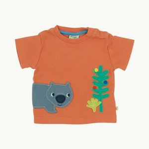 Hardly Worn Frugi orange wombat t-shirt size 0-3 months