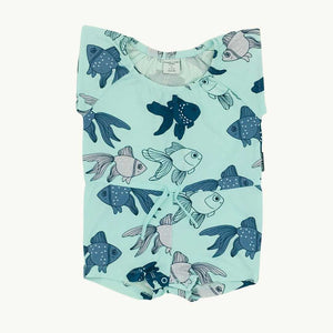 Hardly Worn Polarn O Pyret blue fish playsuit size 6-9 months