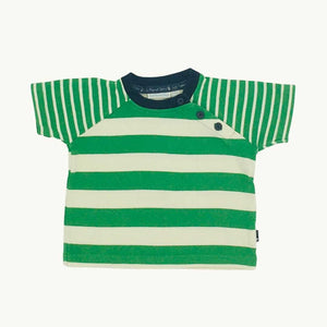 Gently Worn Jojo Maman Bebe green striped t-shirt size 6-12 months