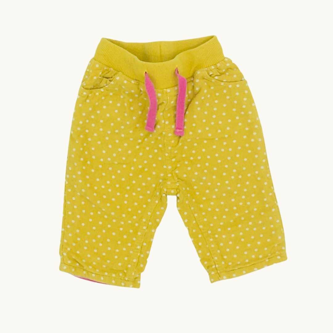 Hardly Worn Frugi yellow spot cord pull-ups size 0-3 months