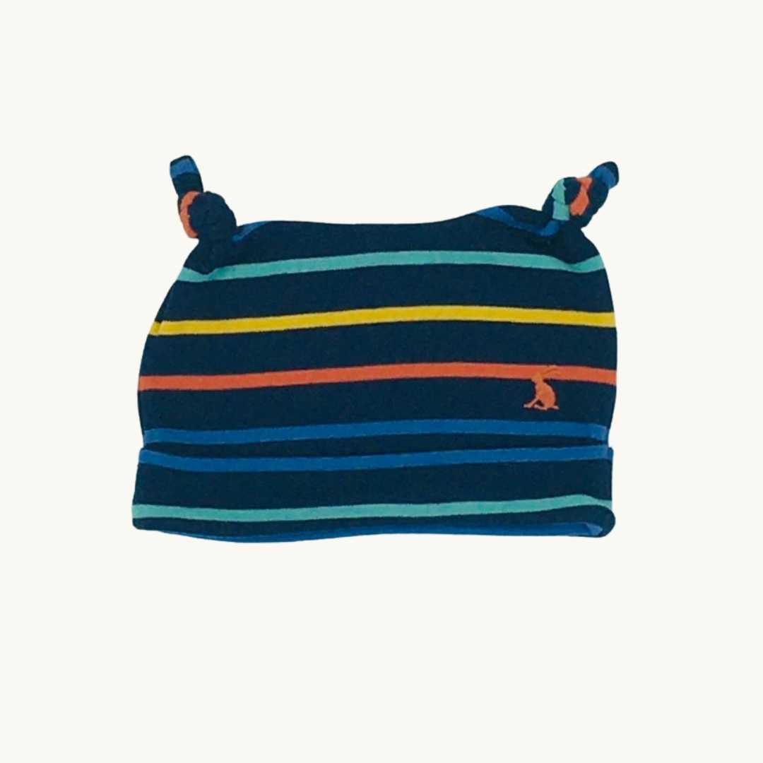 Hardly Worn Joules navy striped knotted hat size 3-6 months