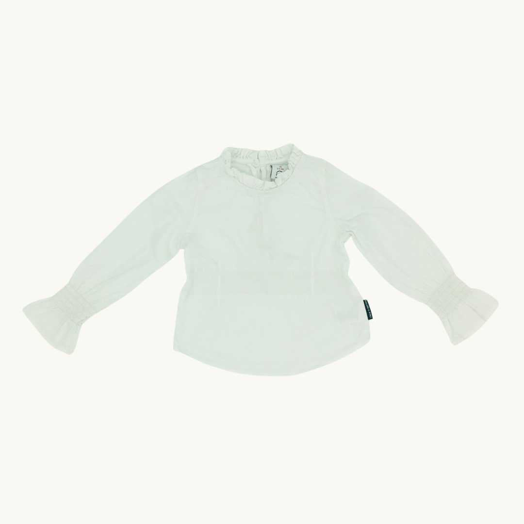 Gently Worn Polarn O Pyret white ruffle blouse size 2-3 years
