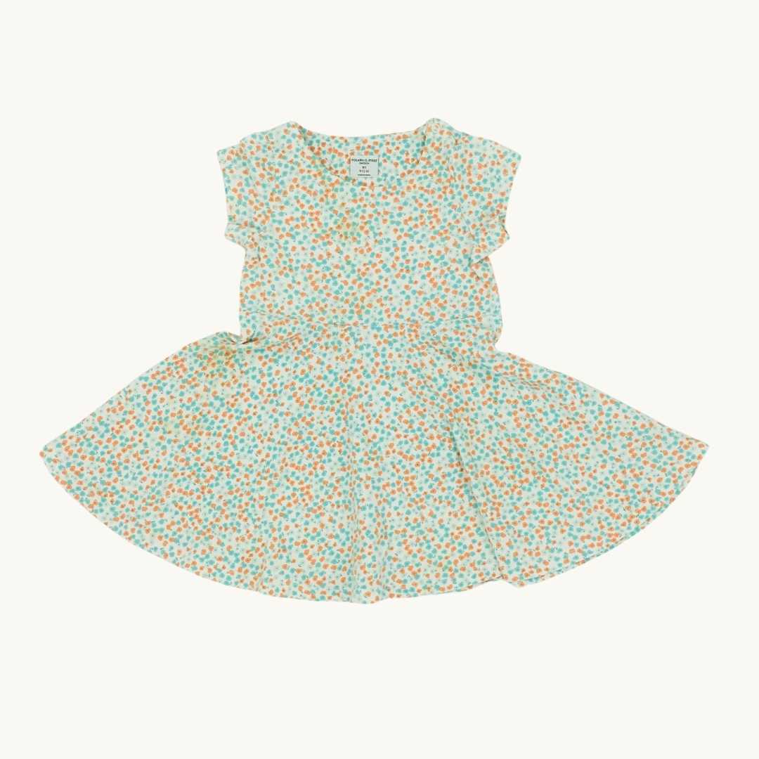 Needs TLC Polarn O Pyret peach flower dress size 9-12 months