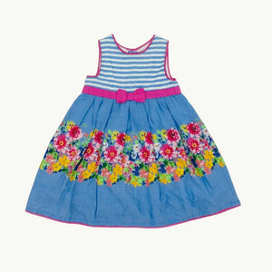 Gently Worn Jojo Maman Bebe blue striped dress size 6-12 months