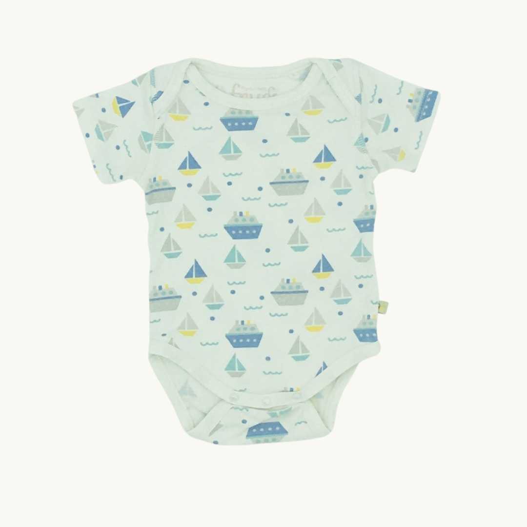 Gently Worn Frugi white boat short sleeve body size Newborn