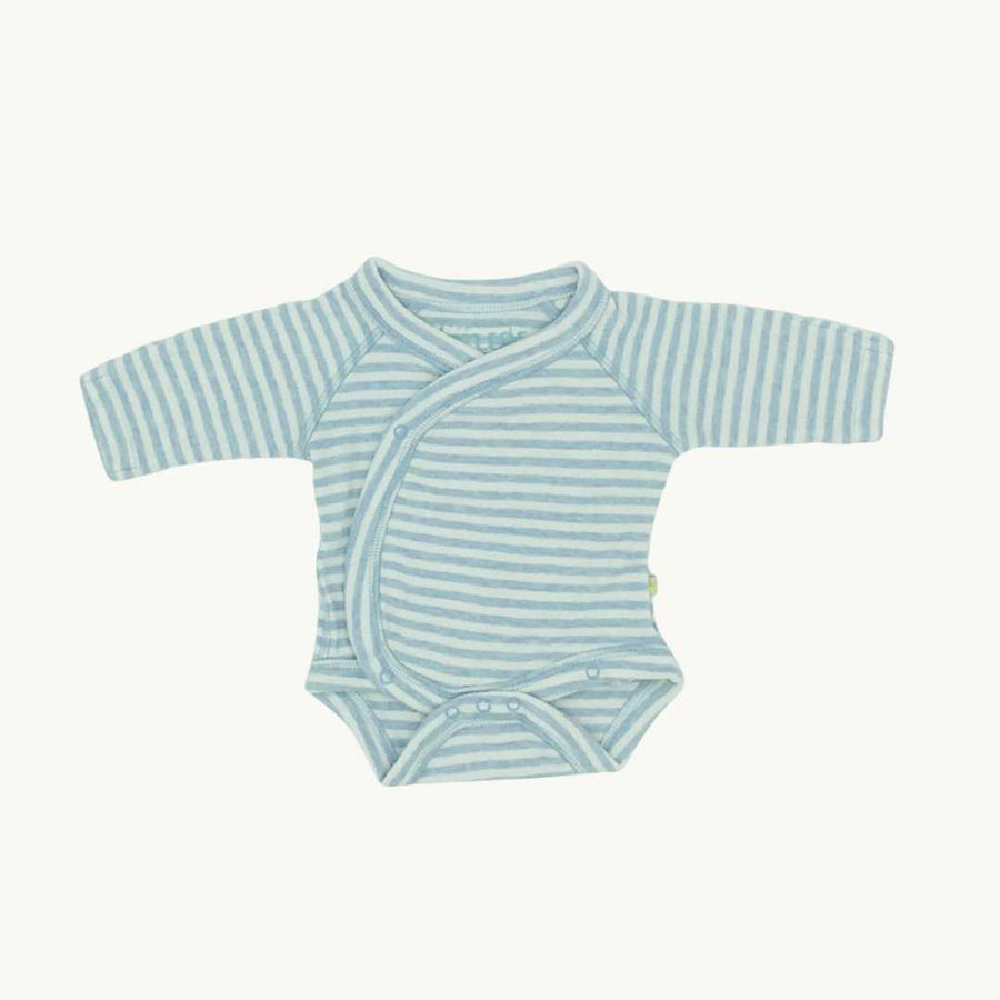 Gently Worn Frugi blue kimono stripe bodysuit size Tiny Baby