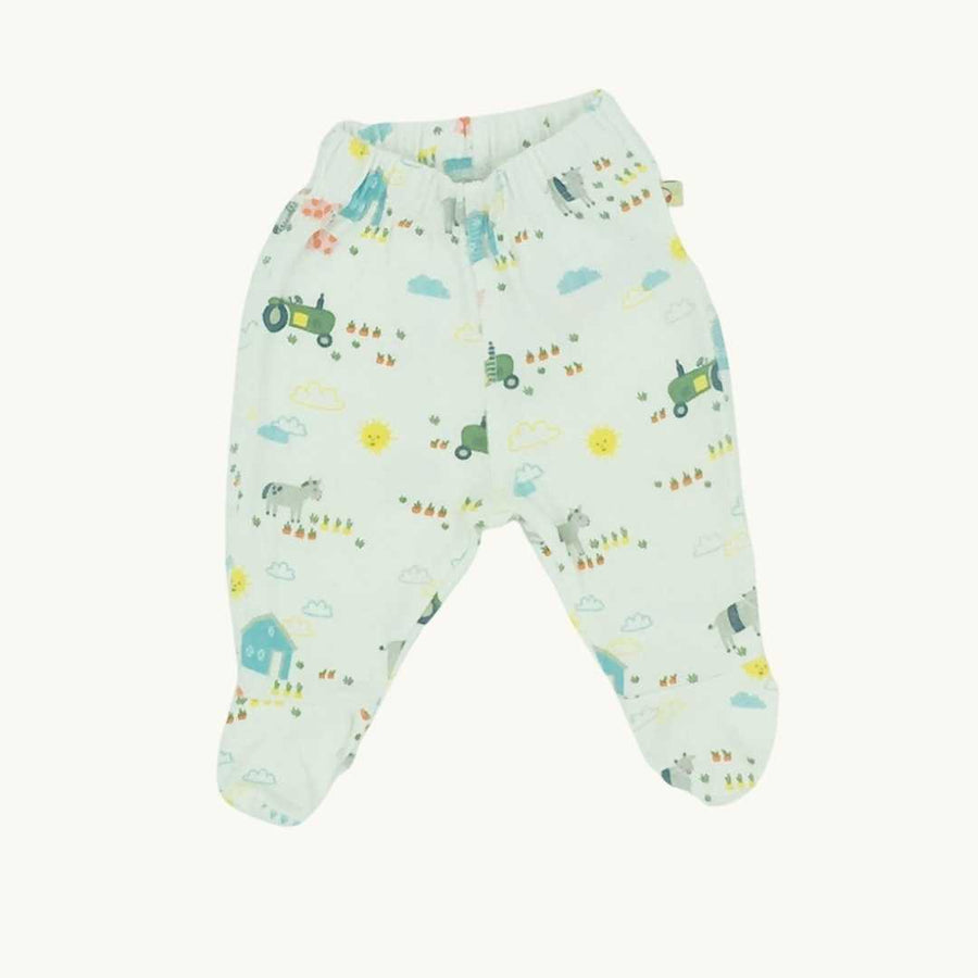 Gently Worn Frugi white tractor leggings size Tiny Baby