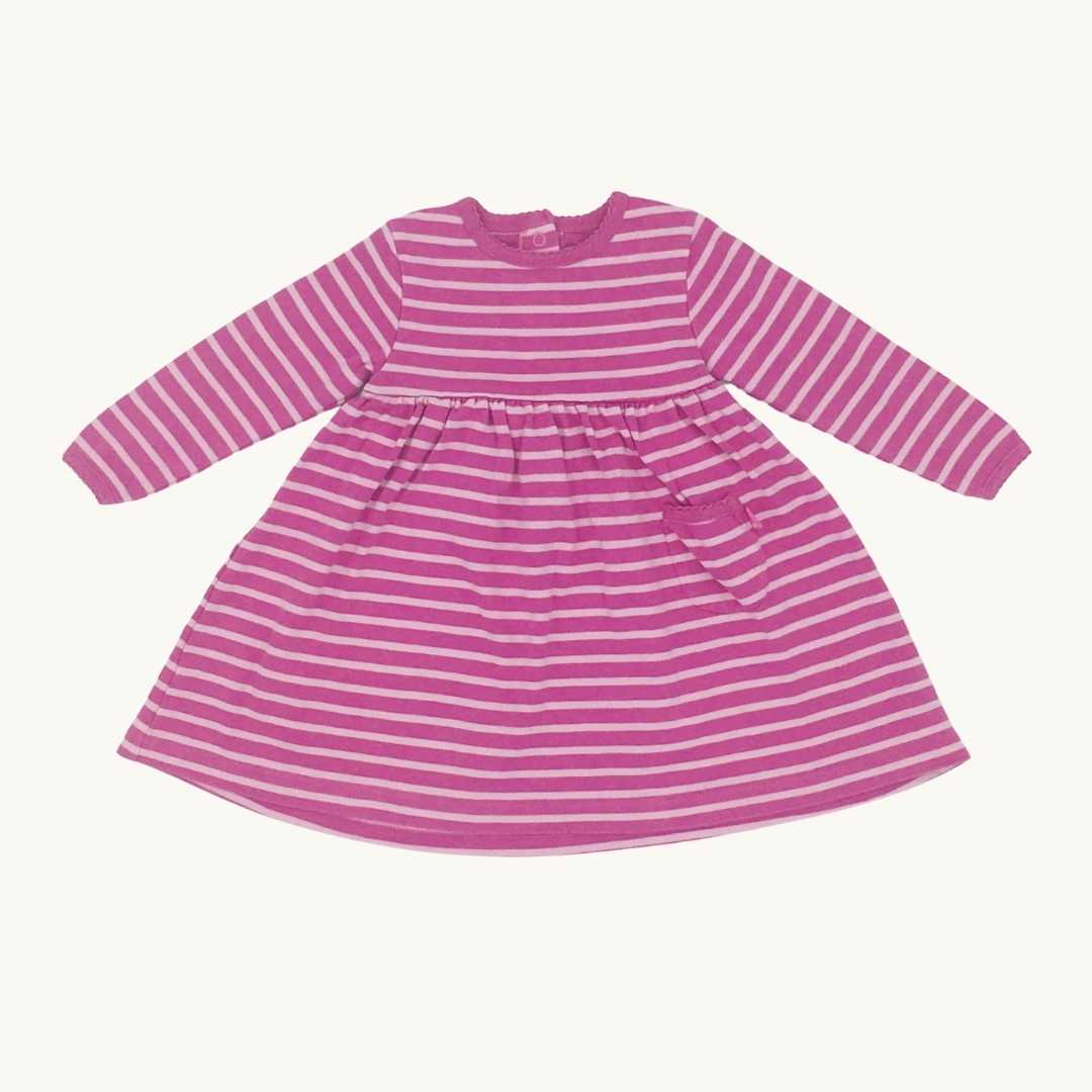 Gently Worn Jojo Maman Bebe pink striped dress size 12-18 months