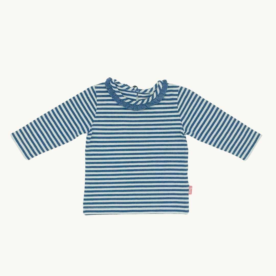 Hardly Worn Kite blue striped top size 3-6 months