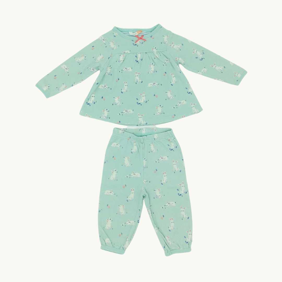 Gently Worn John Lewis green bunny set size 3-6 months