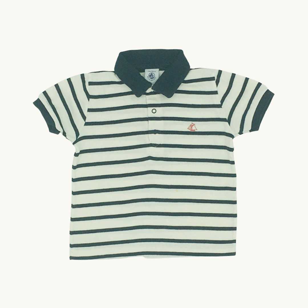 Gently Worn Petit Bateau navy striped polo shirt size 1-2 years