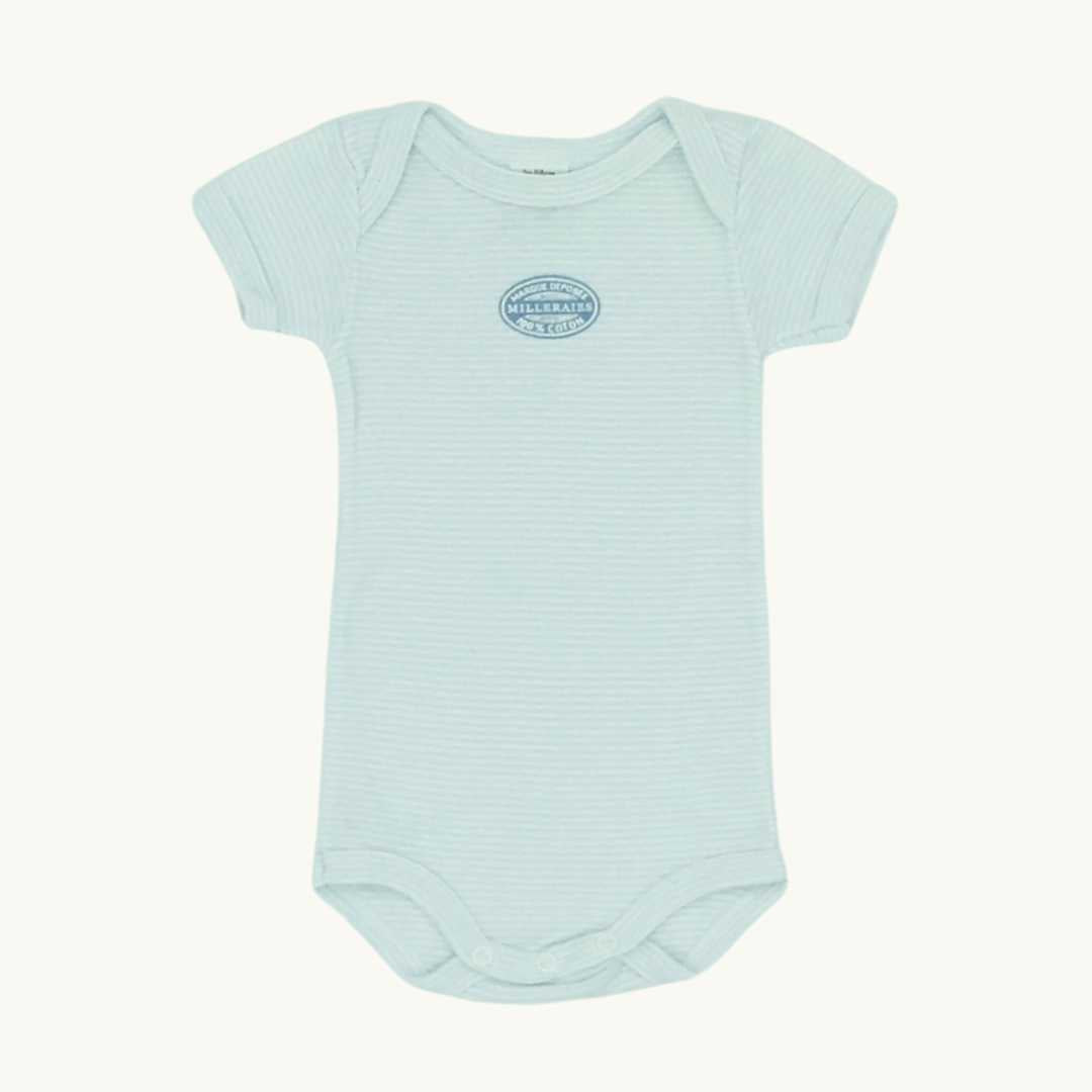 Hardly Worn Petit Bateau light blue striped body size 0-3 months