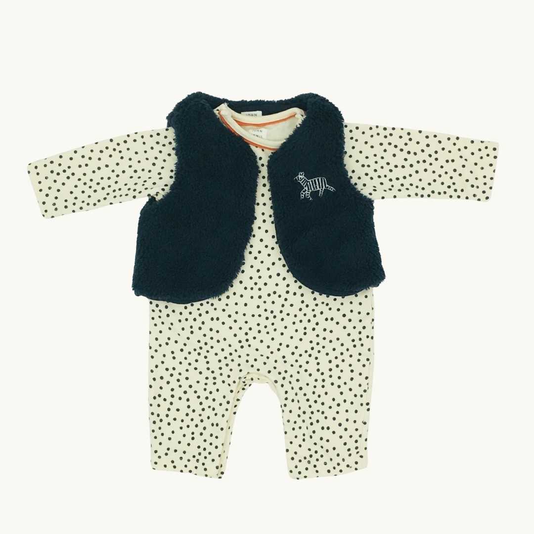 Hardly Worn John Lewis peach romper set size 0-3 months