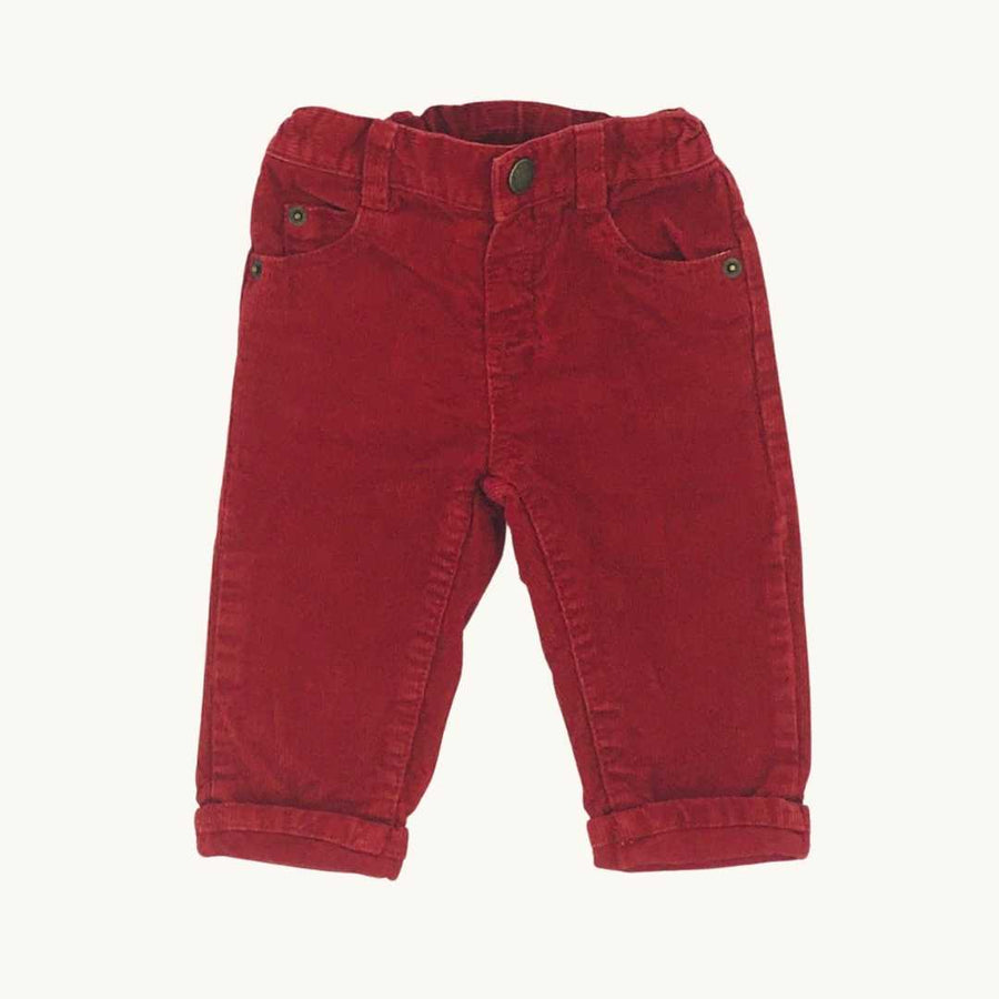 Hardly Worn John Lewis red cord trousers size 6-9 months