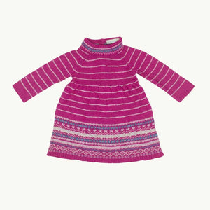 Gently Worn Jojo Maman Bebe pink fair isle dress size 12-18 months