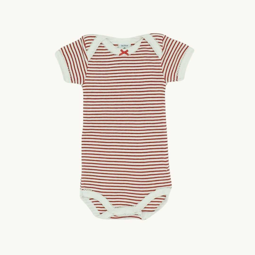 Hardly Worn Petit Bateau  red striped bodysuit size 0-3 months