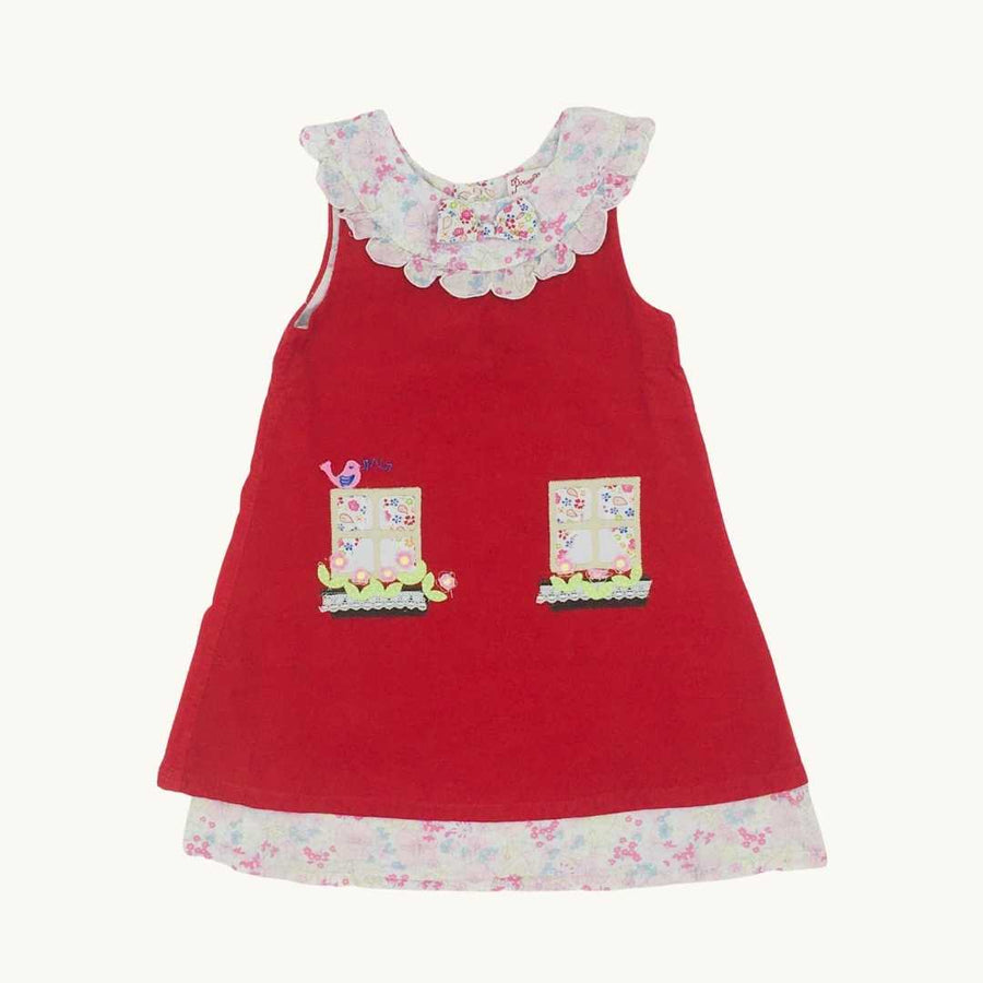 Gently Worn Powell Craft England red floral cord dress size 2-3 years