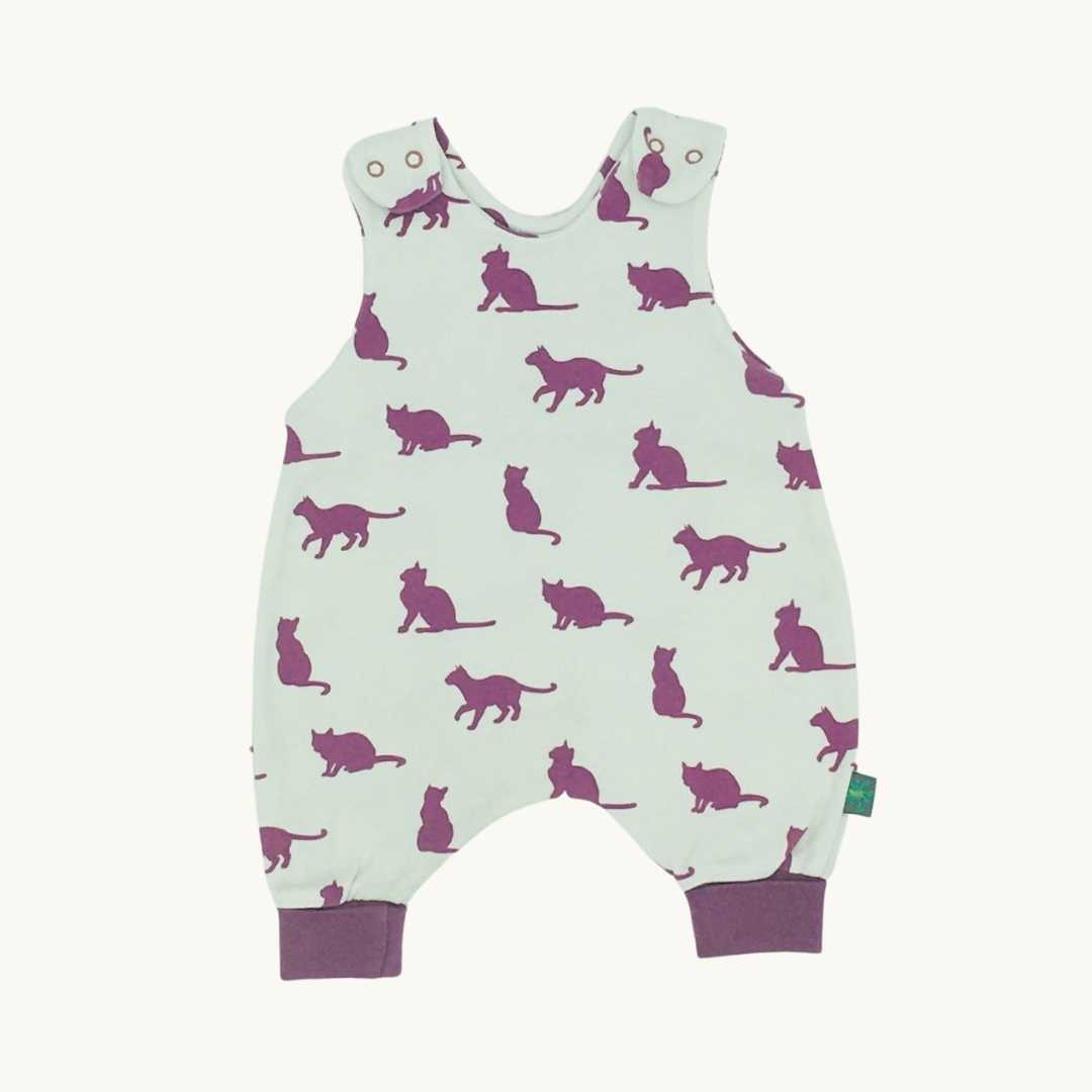 Gently Worn Marbelle & Bo purple cat dungarees size 0-3 months
