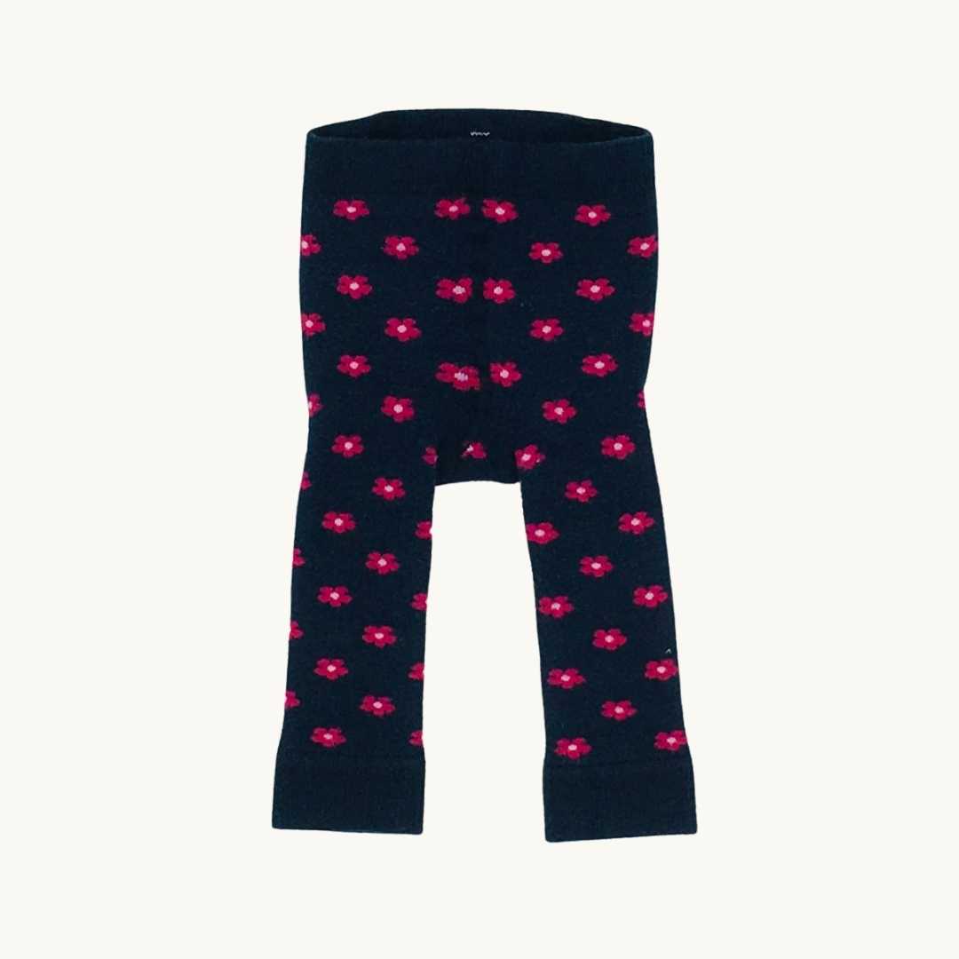 Gently Worn Jojo Maman Bebe flower knit leggings size 0-6 months