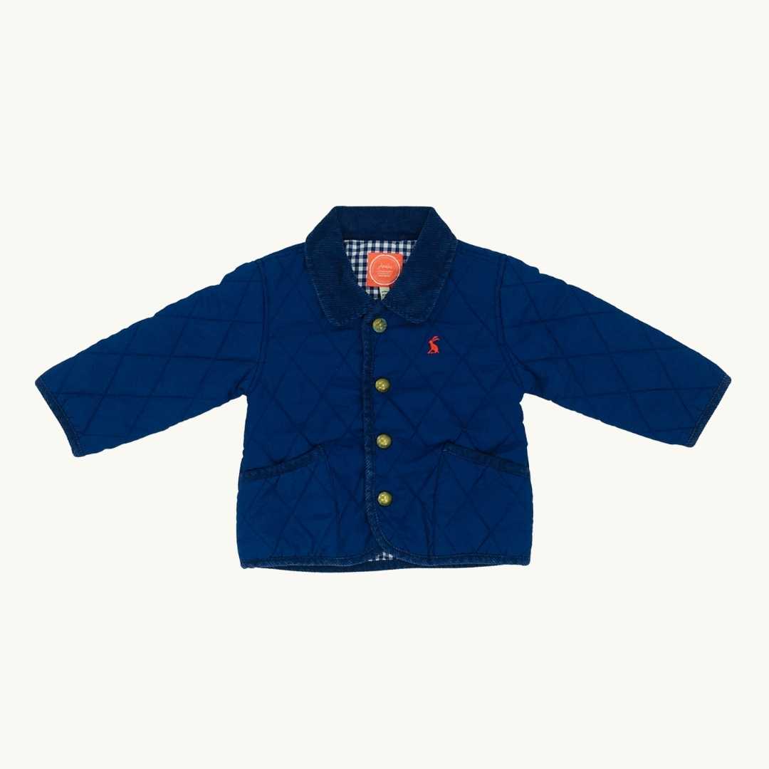 Gently Worn Joules blue quilted jacket size 6-9 months