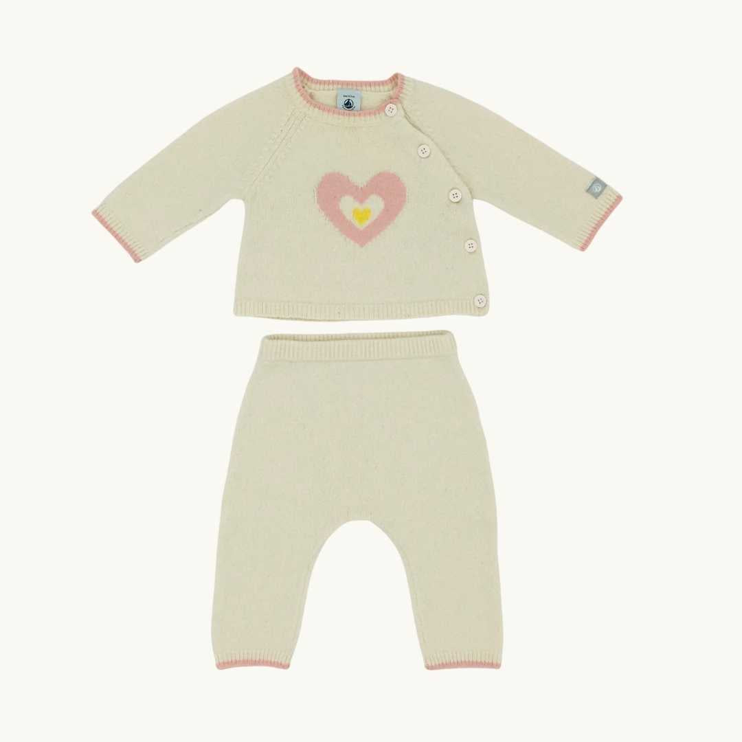 Hardly Worn Petit Bateau pink knit set size 3-6 months