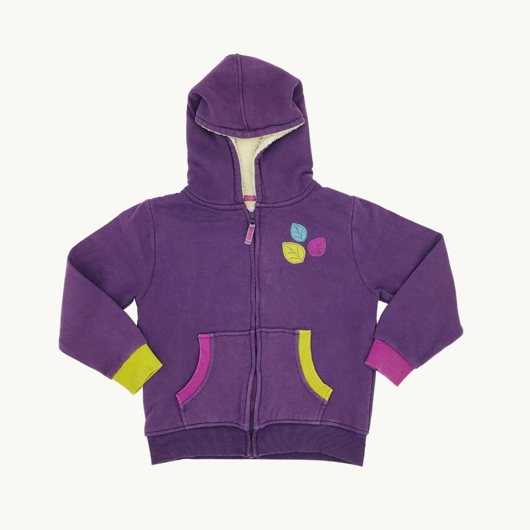 Gently Worn Kite purple leaf jumper size 7-8 years