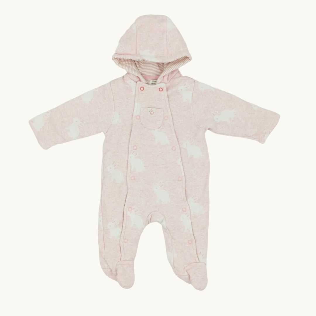 Gently Worn John Lewis pink bunny pramsuit size 3-6 months