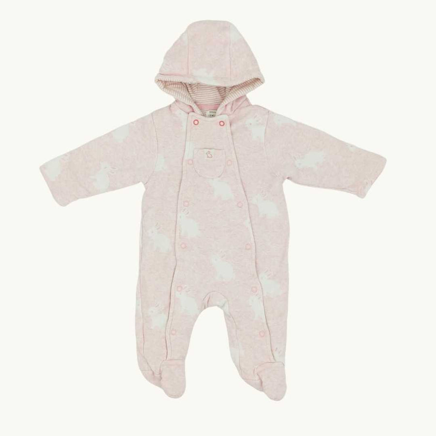 Gently Worn John Lewis pink bunny pramsuit size 3-6 months
