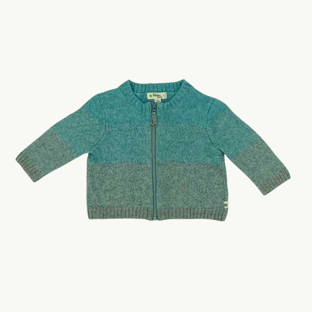 Hardly Worn The Bonnie Mob teal zip-up cardigan size 6-12 months
