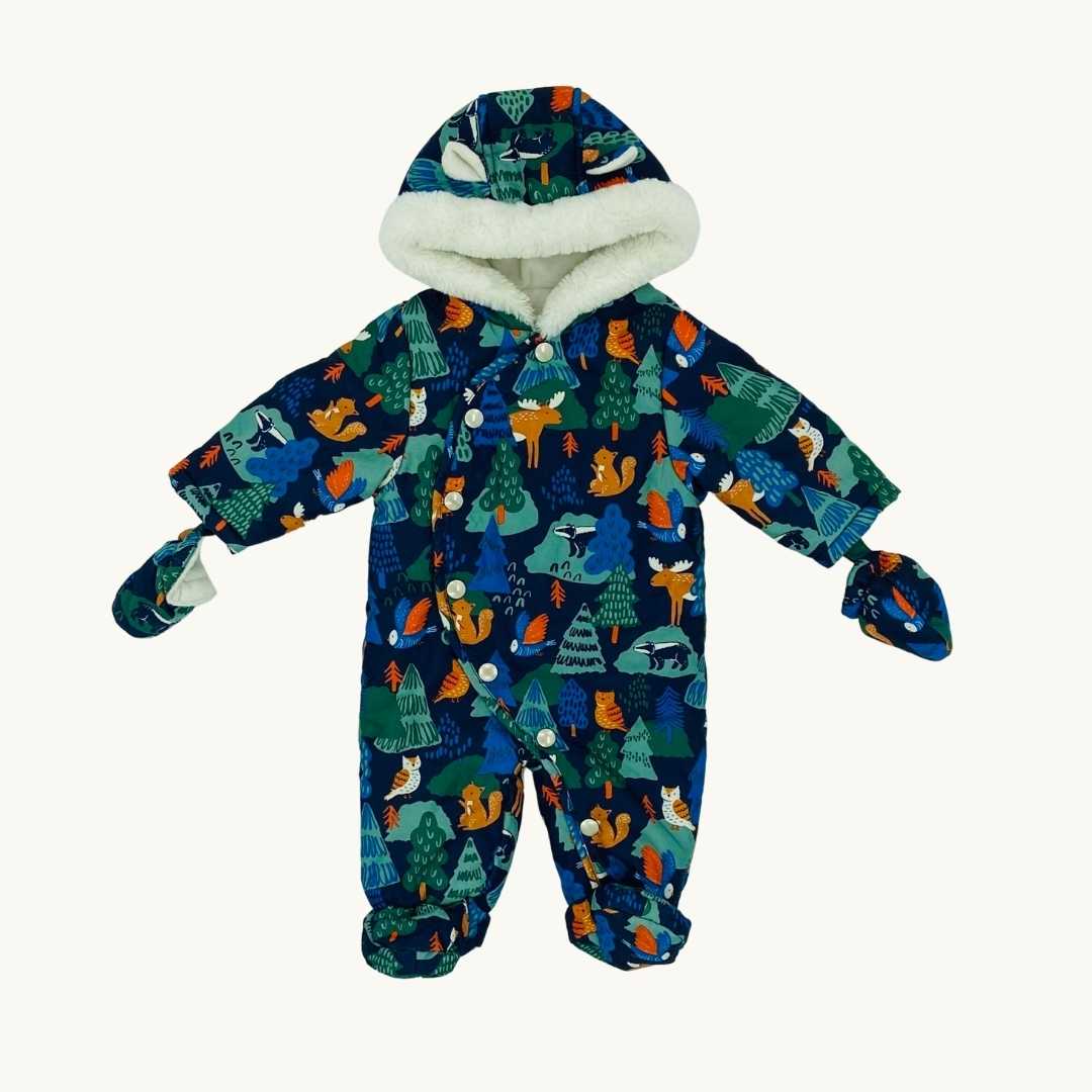 Hardly Worn John Lewis navy forest snowsuit size 0-3 months