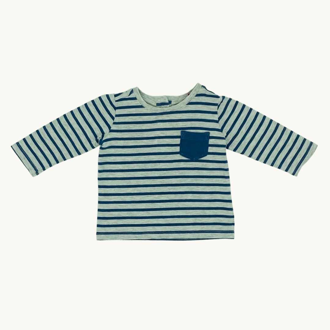 Hardly Worn Sprout grey striped top size 0-3 months