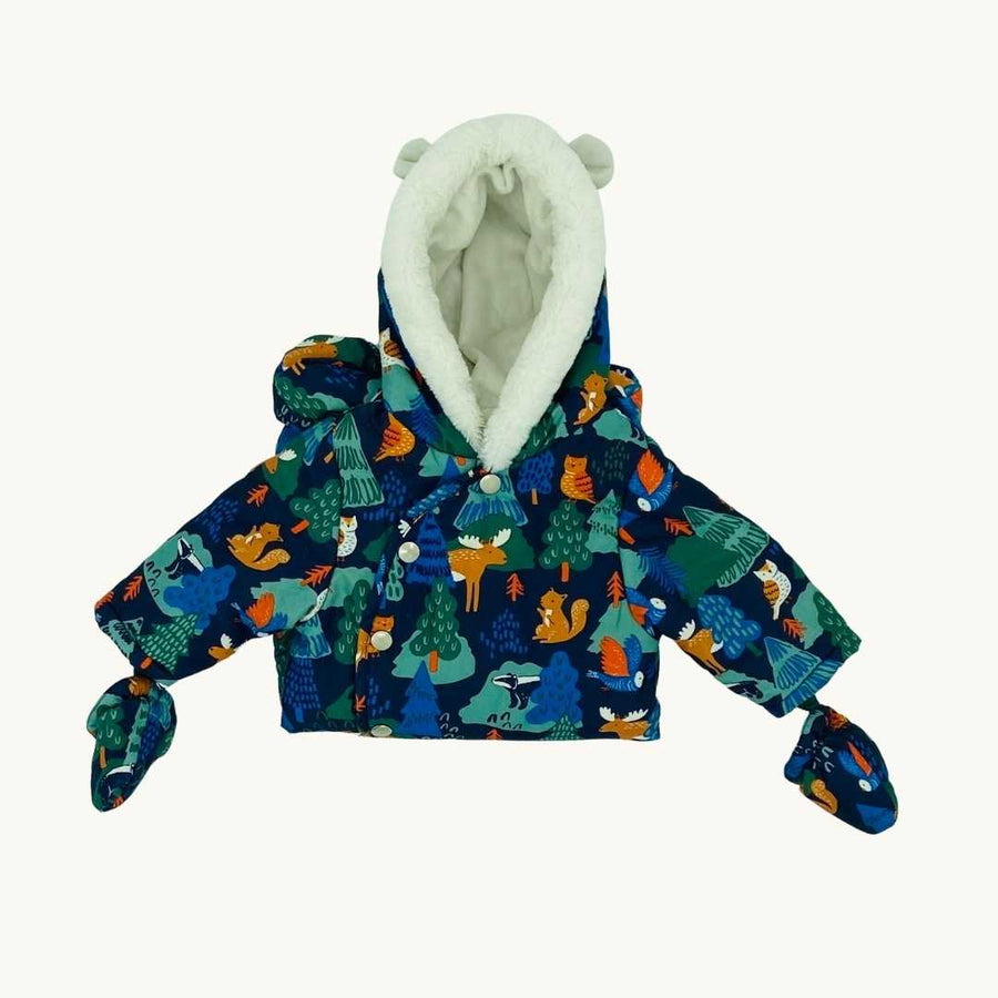 Hardly Worn John Lewis navy forest snowsuit size 0-3 months