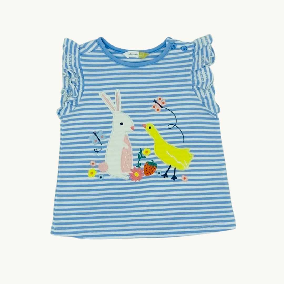 Hardly Worn John Lewis striped bunny & duck t-shirt size 12-18 months