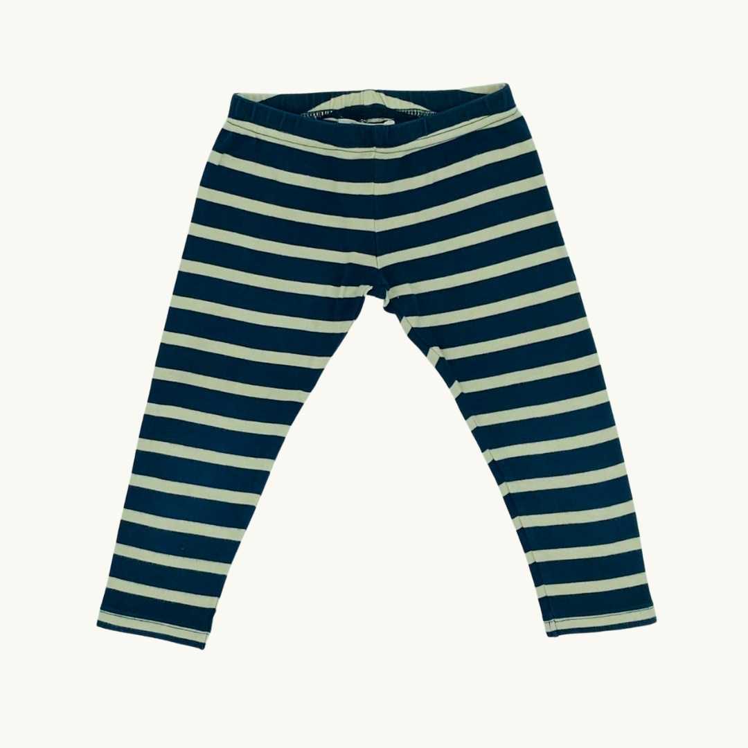 Gently Worn Pigeon Organics navy striped leggings size 3-4 years