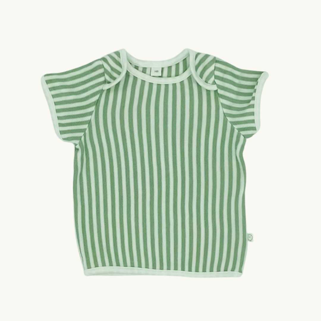 Gently Worn Baby Mori green striped top size Newborn