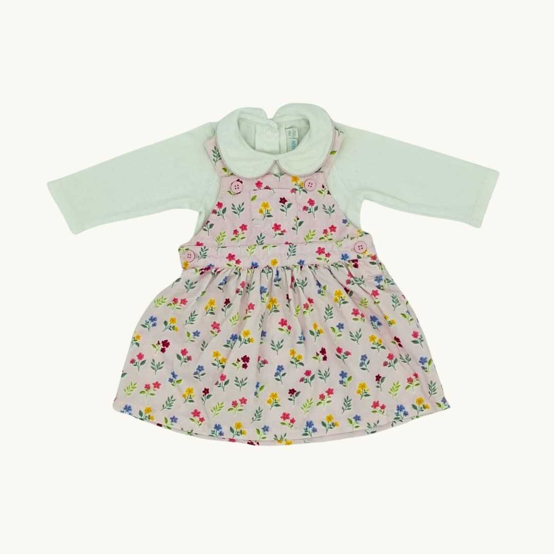 Hardly Worn JoJo Maman Bebe pinafore dress set size 3-6 months