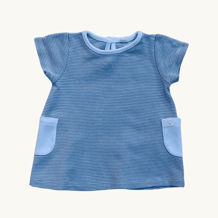 Hardly Worn Baby Mori Blue Stripe T-shirt Dress size 0-3 months