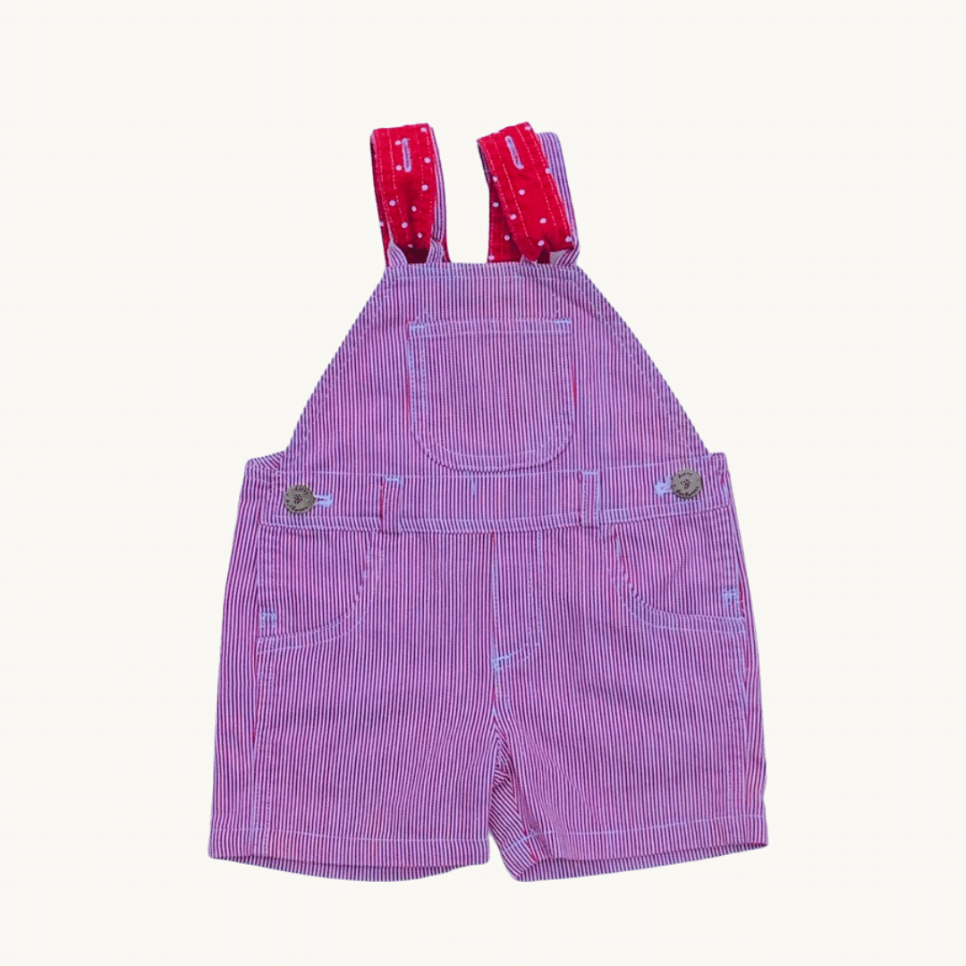 Hardly Worn Red Stripe Dotty Dungaree Shorts size 3-6 months